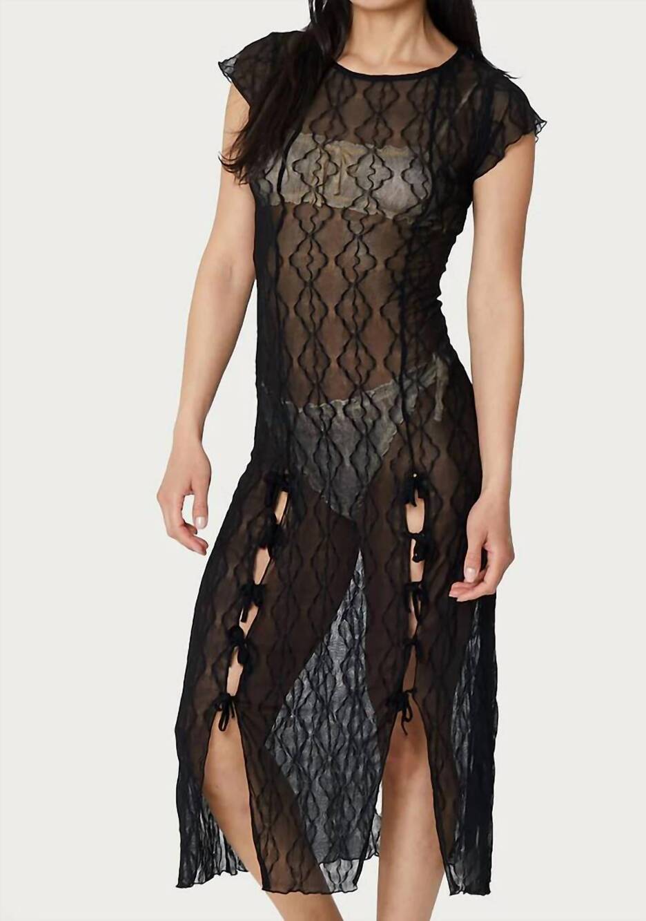 NEW FIND ME NOW women's second skin mariposa lace midi dress in black
